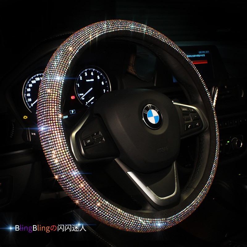 2022 New style car steering wheel cover four seasons of general crystal flash drill anti - slip round D - shaped suit woman