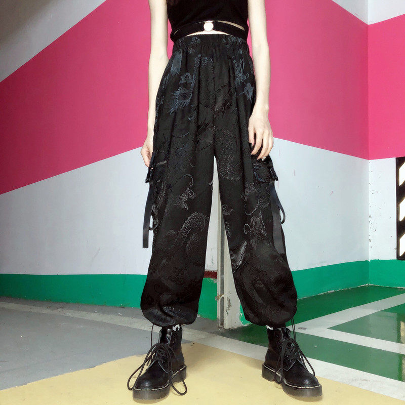 Chinese-style dragon pattern new Chinese work pants, tapered leg trousers, casual wide-leg trousers, men's and women's embroidered trendy brand spring and summer