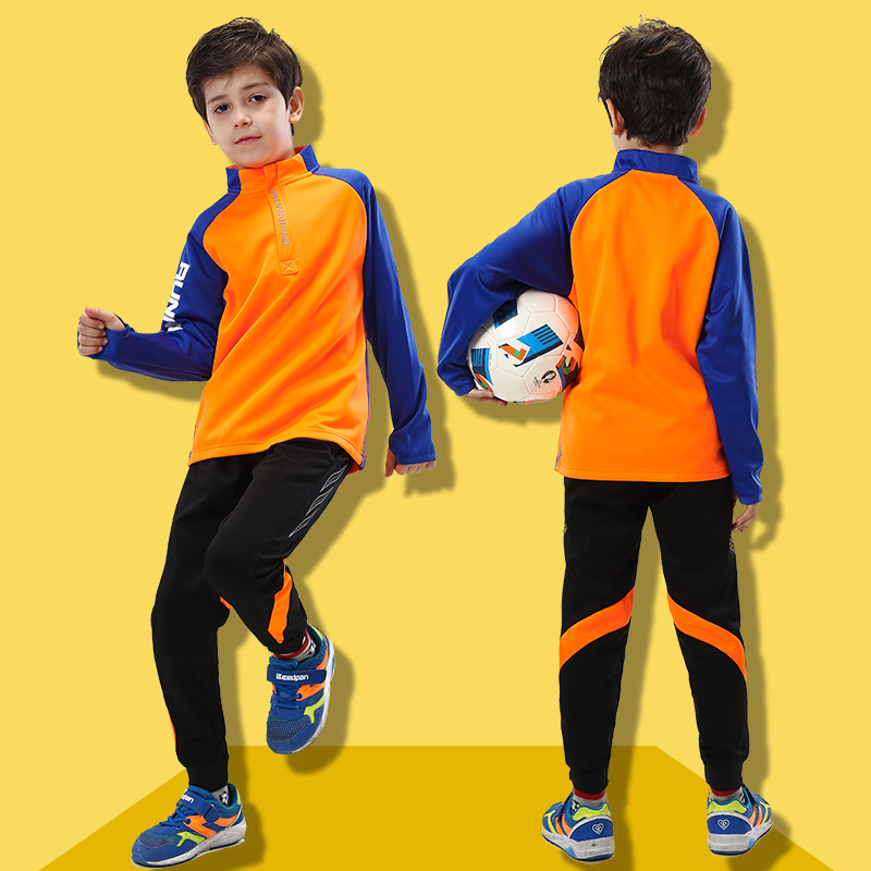 Children's long-sleeved football suit Training suit suit Autumn and winter plus velvet running suit Baby football clothes Sports uniform