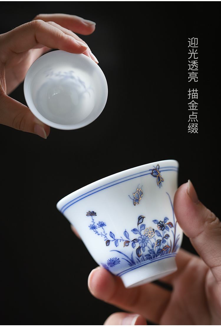 Ronkin hand - made household small set of blue and white porcelain cups tea tureen tea set kung fu tea kettle