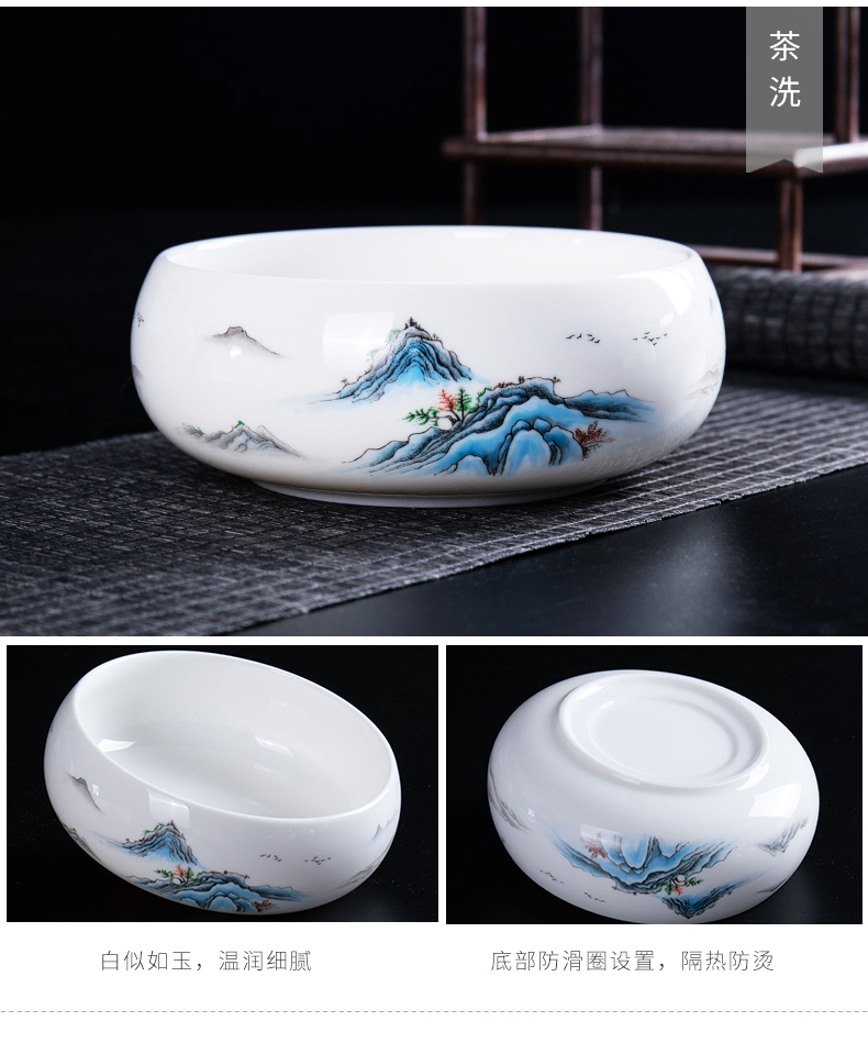 Ronkin dehua hand - made white porcelain kung fu tea set tureen suet jade teapot household ceramic cups