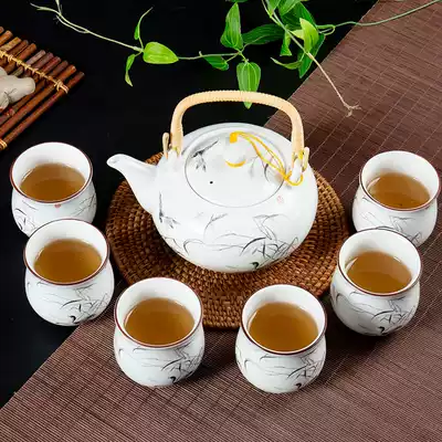 ronkin Japanese tea tea set set household simple teapot ceramic kung fu tea cup set white porcelain tea maker