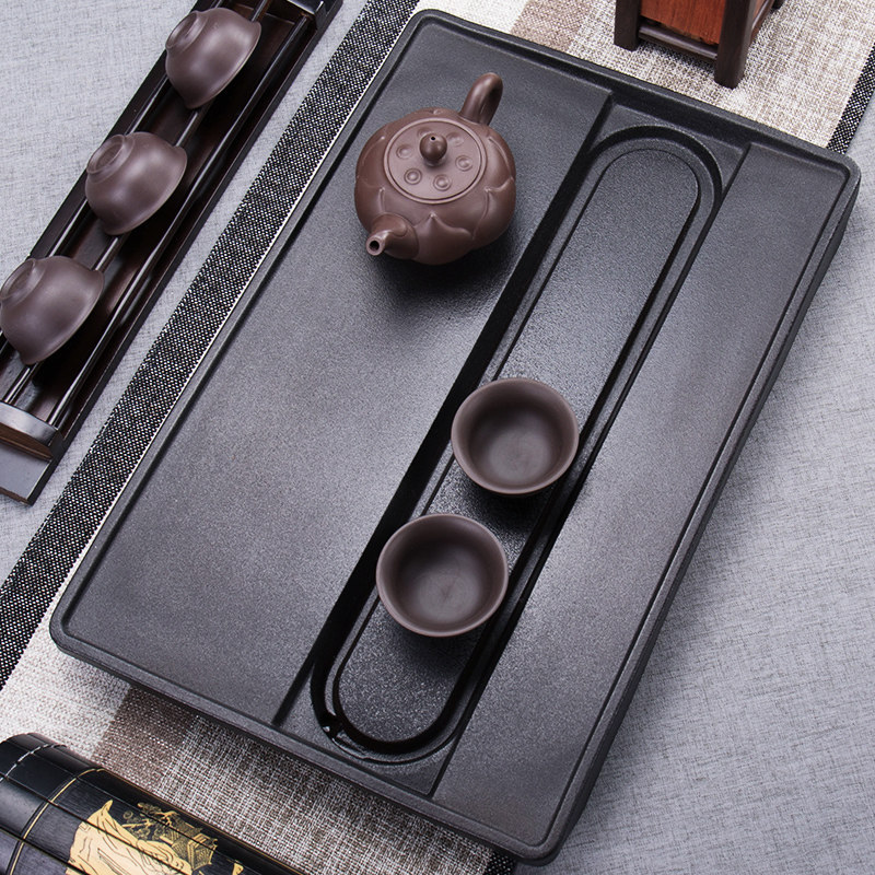 Black pottery tea tray creative rectangular tea table tea sea ceramic kung fu tea set small tray household drainage tea maker