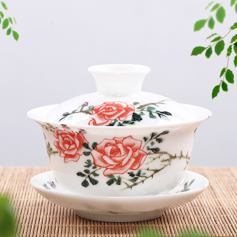 ronkin cover bowl tea cup util tea tea tea bowl tea bowl ceramic lingo tea set three-only hand-painted mug