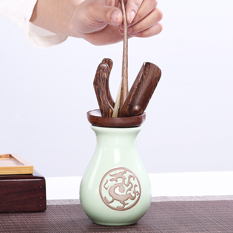 Ronkin kung fu tea tea tea spare parts 6 gentleman suit household solid wood ChaGa tea spoon set