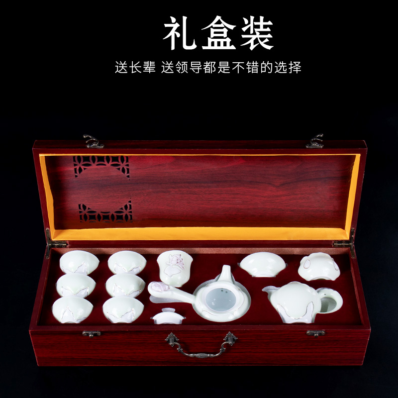 Ronkin celadon kung fu tea set thin foetus creative ceramic see bowl lotus manual teapot tea