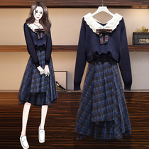  Plus size womens clothing 2021 new autumn and winter clothes fat sister thin meat cover Western style skirt suit winter skirt two-piece set