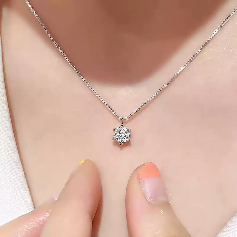 纯银六爪钻石锁骨链单钻锆石女款颈链欧美风格银饰项链-Taobao-Tmall