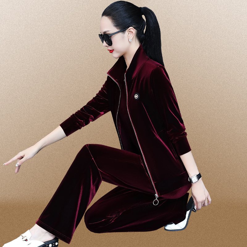 Velvet Tracksuit for Women, New Spring and Autumn Fashion, European and American Style Sweatshirt, Two-Piece Brand Running Suit, Casual Three-Piece Set