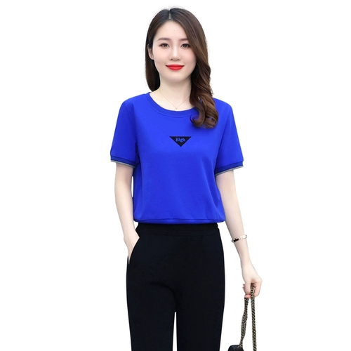 Летний спортивный костюм, модная хлопковая толстовка, тонкий комплект для отдыха, в корейском стиле, короткий рукав, для бега