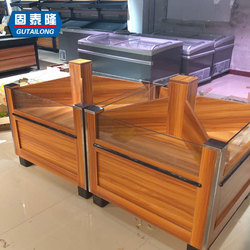 Supermarket wooden rice grain barrel pile head convenience store bulk grain mixed grain cabinet rice noodle display cabinet grain shelf rice bucket