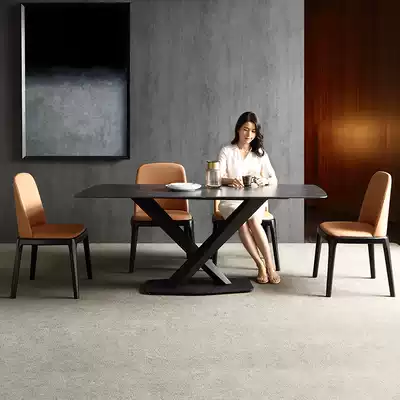Italian minimalist dining table and chair combination modern simple small apartment rectangular dining table household rock board table