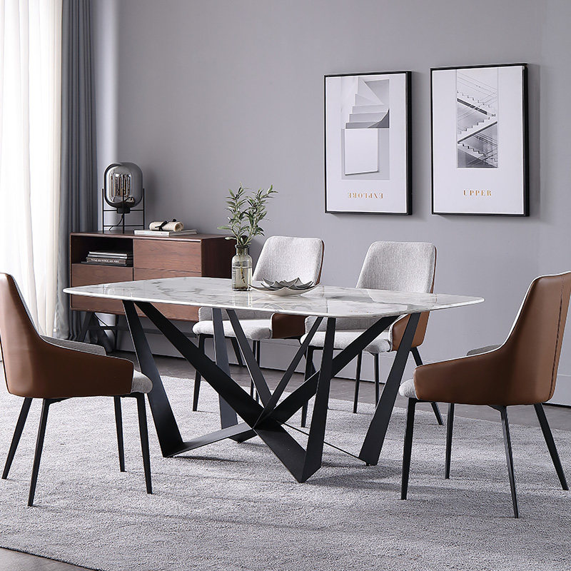 Italian marble table rectangular minimalist modern small family type tennis red home dining table Nordic light and luxurious dining table and chairs