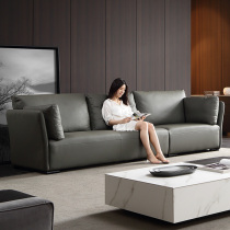 Italian-style minimalist real leather sofa trio of four places Nordic light extravagant small family style straight row living-room composition minimalist modern
