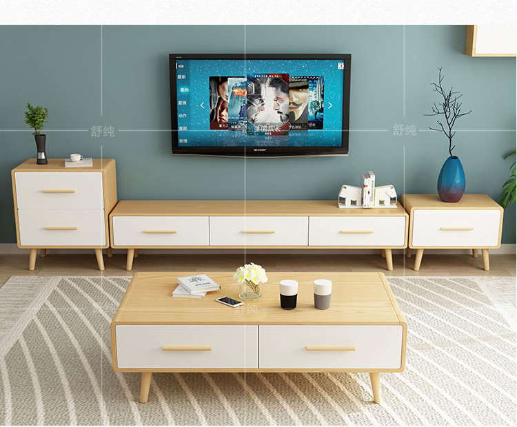 Bàn cà phê Bắc Âu hiện đại tối giản căn hộ nhỏ phòng khách Bàn cà phê TV tủ kết hợp ngăn kéo gỗ màu đồ nội thất đặt - Bàn trà bàn sofa mặt kính