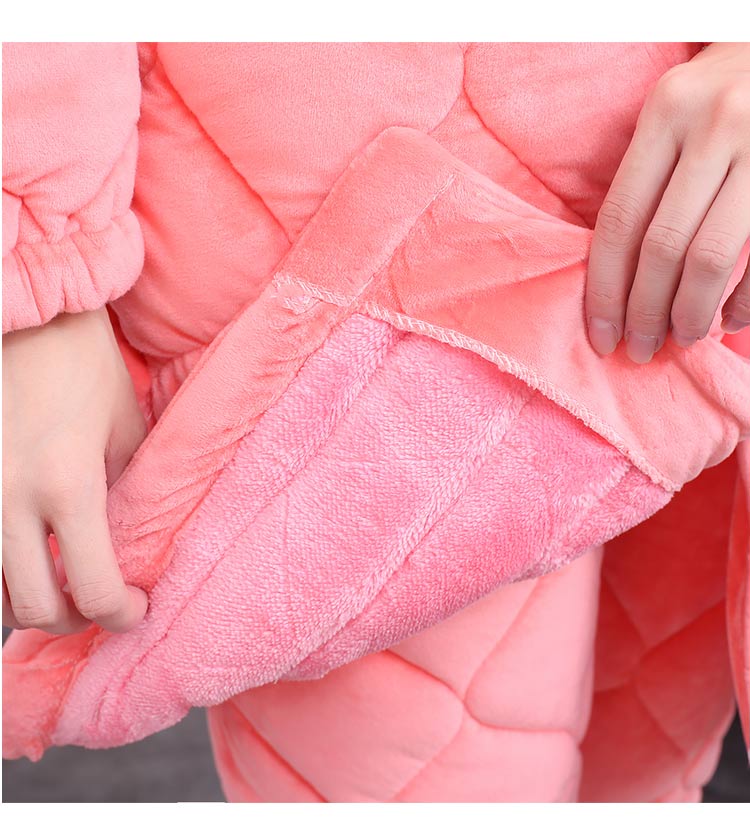 Bộ đồ ngủ flannel dày ba lớp hàng đầu nữ mùa đông san hô lông cừu mặc áo ấm dịch vụ nhà đồ bộ kiểu