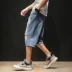 Quần jeans lỗ nam xu hướng mùa hè quần lửng ống rộng quần Nhật Bản 7 điểm quần đẹp trai quần áo nam - Quần jean Quần jean