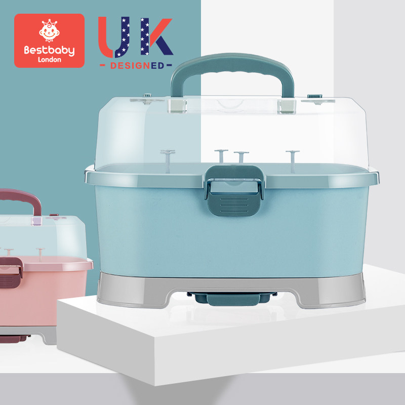 Baby bottle storage box portable large baby tableware milk powder storage box drainage with lid dust-proof drying rack