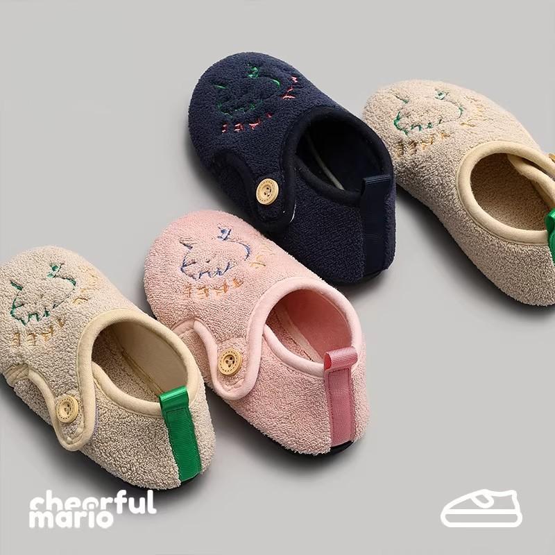 Japanese Quality Baby Cotton Slippers for Autumn and Winter, Boys' Floor Cotton Shoes, Girls' Toddler Closed-Back Children's Fur Slippers, Warm