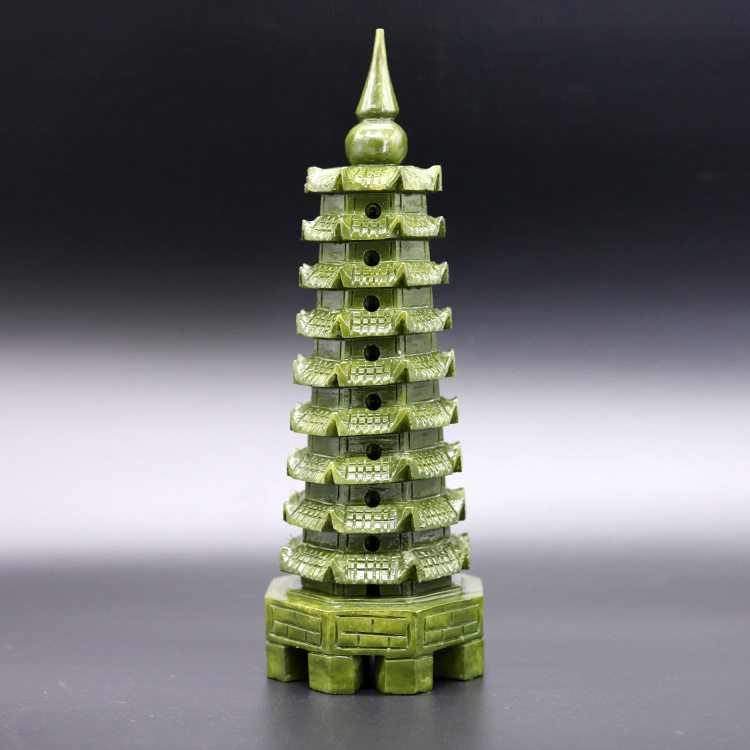 文昌塔摆件岫玉9层13层办公室办公桌书玉石工艺品玉雕摆件