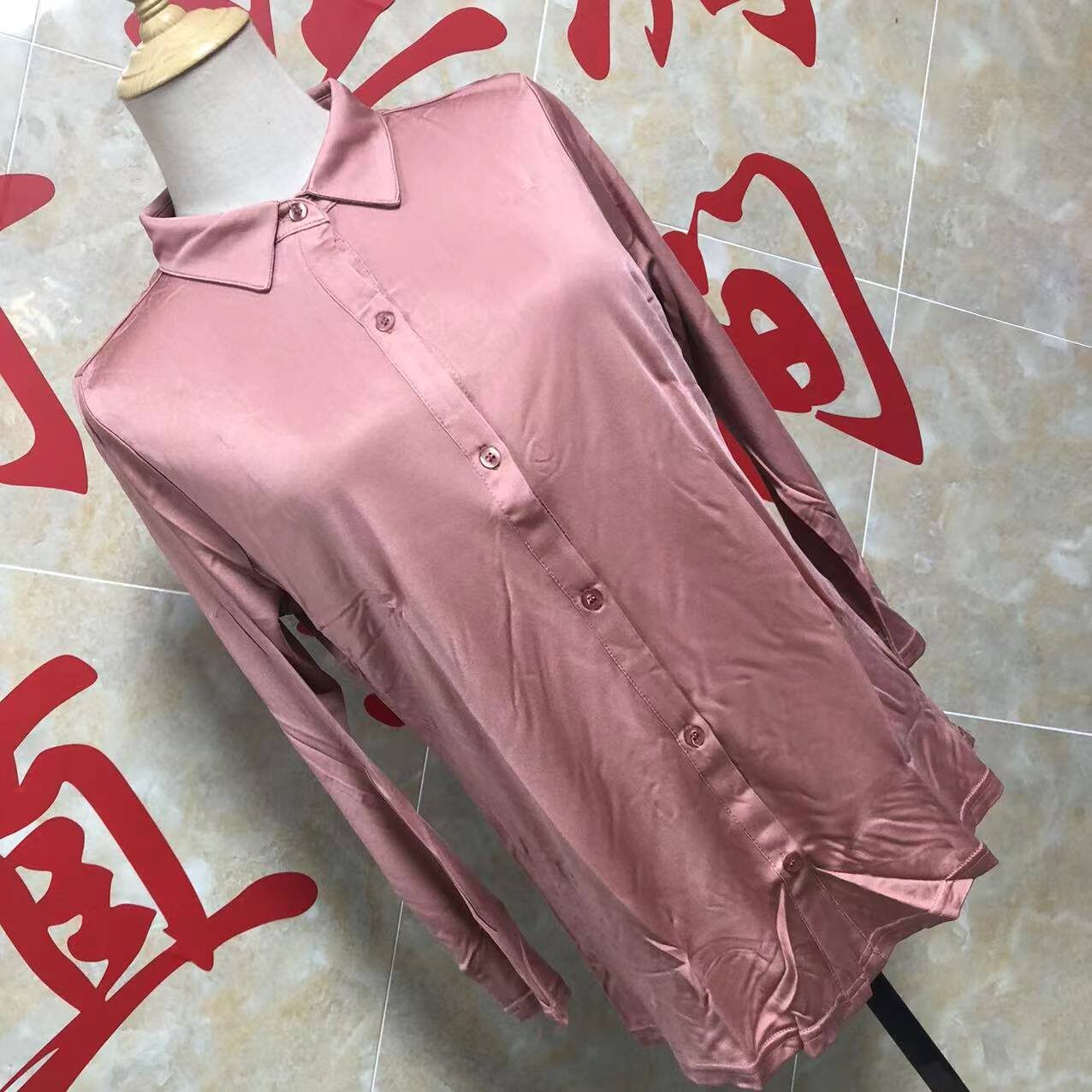 2022 New Arrivals Knit Silk Double Knit Ladies Polo Long Sleeve Top Grapefruit Pink B983