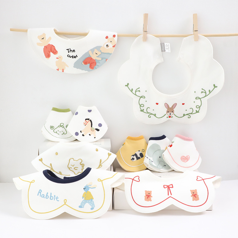 Baby bibs, baby cartoon embroidery waterproof bibs, newborn combed cotton saliva napkins, children's bibs, eating pockets