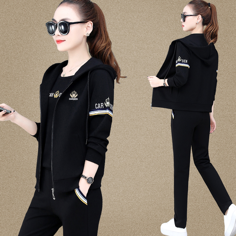 Sports Suit Women's Spring Autumn Season 2022 New Fashion Tandem Hat Loose Large Size Code Long Sleeve Casual Running Suit Three Sets