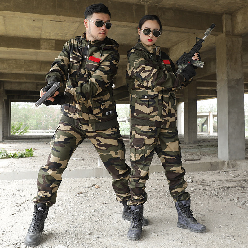 New winter plus velvet warm camouflage clothing suit men and women training clothing wear-resistant labor protection clothing overalls tooling cotton clothing