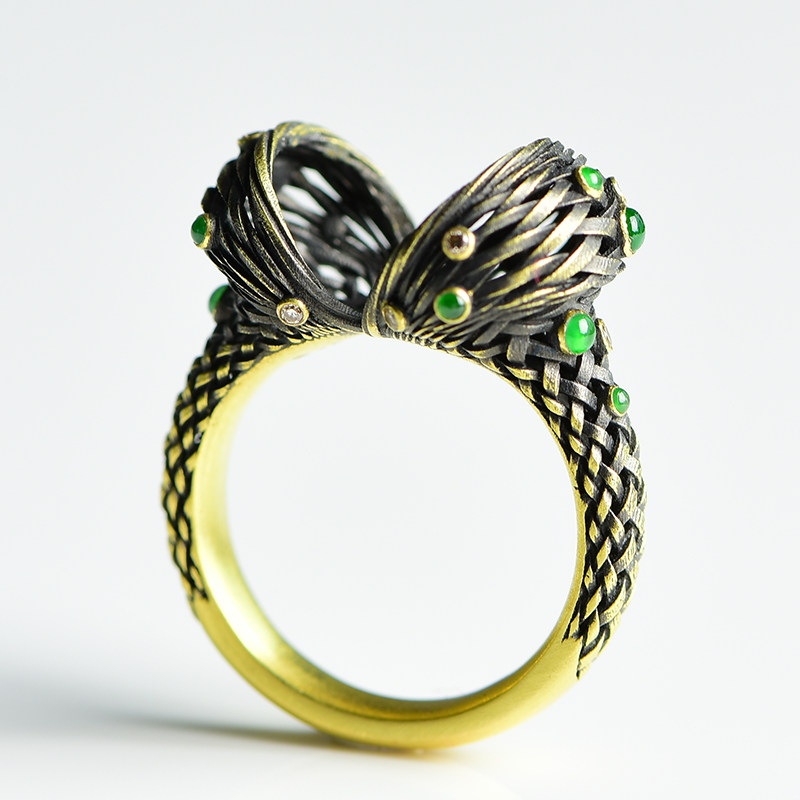 Double eleven exploits Jia Jia Emerald Manufacturing Library Joint R&D 18K gold inlaid original design ring withdrawal