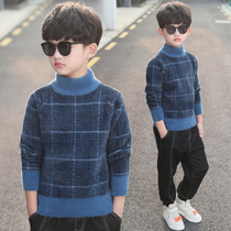 Boys sweater pullover 2020 new mid-big children autumn winter mink velvet children plus velvet padded knitted base shirt