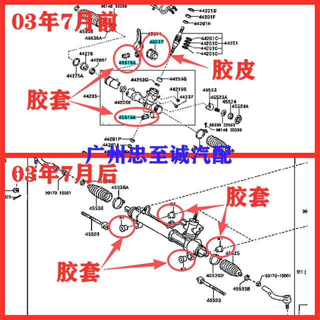 00-05 Year Small Princess Rav4 Aca21 Cla Zca21 Steering Gear Fixed Rubber Sleeve Steering Gear Bushing