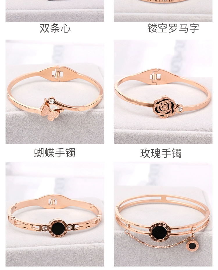 Phiên bản Hàn Quốc cá tính đơn giản của vòng tay nữ bằng thép titan hoang dã không phai màu vàng hồng vòng tay nhỏ trang sức tươi