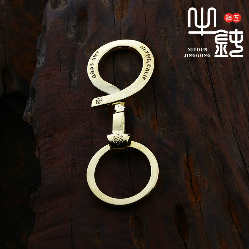 Niu blunt Seiko good art key chain cherry blossom pure copper 925 silver handmade replica men's waist hanging jewelry Europe and America