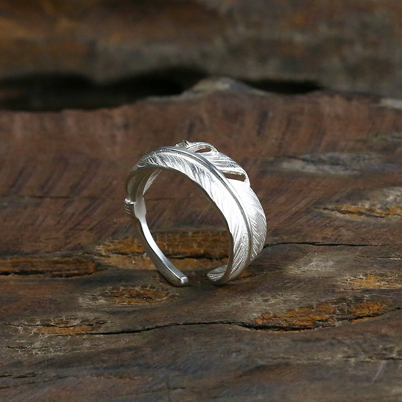 Bull blunt Seiko Takaqiao Feather Ring narrow tail ring 925 pure silver male and female couple hand rings silver ornaments