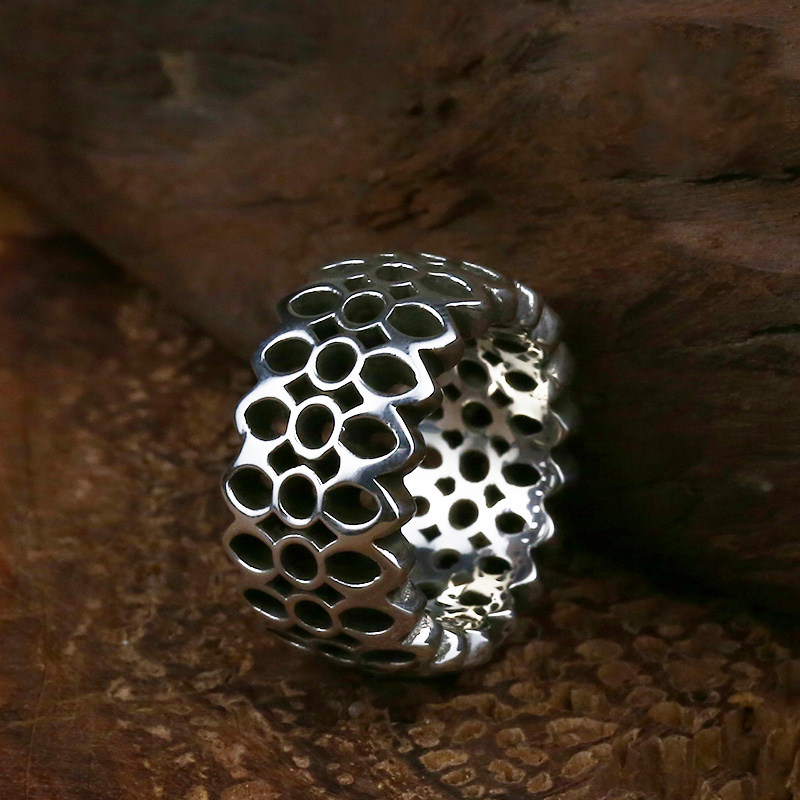 Niu blunt Seiko good art multi-eye ring hollow cherry blossom ring rocklock925 sterling silver engraving