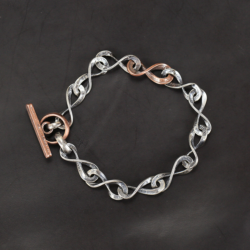 Cow Blunt Nw Two-Tone 8-Shaped Silver Coin Bracelet Pure Silver 925 Two-Tone Coin Copper Coin Bracelet Versatile Couple Retro Fashion