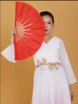 Chinese style red classical Chinese dance children's kung fu fan cloth fan folding fan 8 inch Tai chi fan bamboo bone cloth small