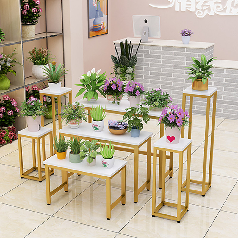 花店七件套手捧花展臺落地櫥窗鐵藝花盆架多肉綠植高低流水臺桌子