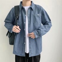 Denim shirt men Korean version of large casual loose Joker base shirt ins Tide brand Japanese simple long sleeve shirt