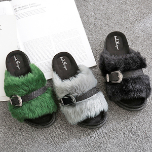 2019欧美新款家居时尚厚底毛毛拖鞋