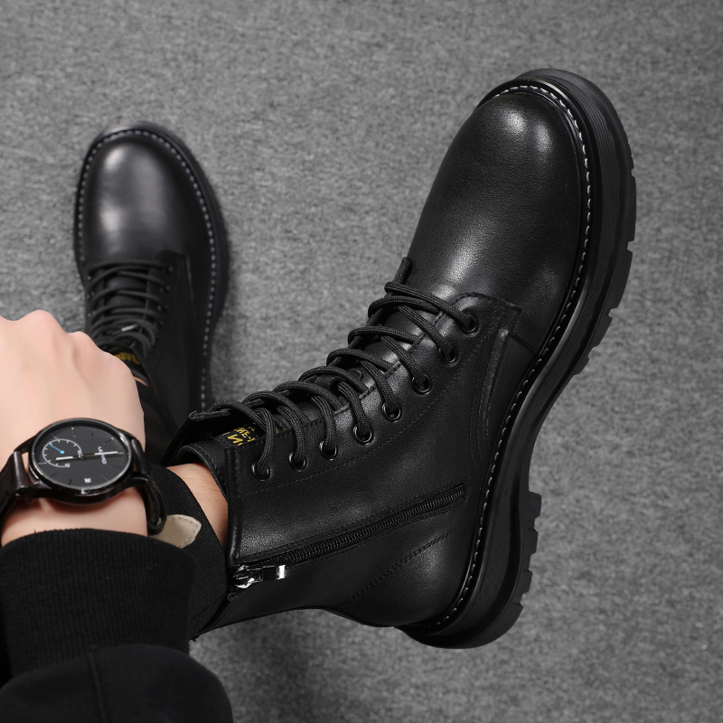 Martin boots male high cylinder Inlan wind winter plus suede warm cotton shoes 100 hitch mid-cylinder genuine leather boots for men snowy boots