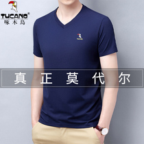 Woodpecker Modale short sleeve T-shirt male new v collar without mark half sleeve Compassionate Summer Ice Silk Thin casual blouse