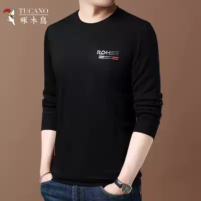 Woodpecker in spring and autumn black women's long sleeve T-SHIRT sweater male loose trend leisure plus top base shirt