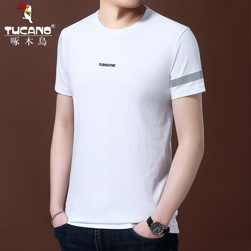 Woodpecker 2021 Summer new short sleeves T-shirt Male loose casual half sleeve T-shirt men pure cotton round collar blouse