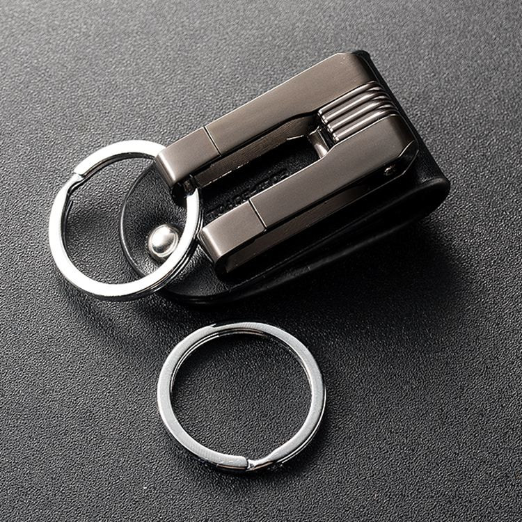 Jinboyou high-end men's belt buckle cowhide waist hanging key chain alloy car key chain double ring gift pendant