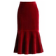 Red velvet hip-hugging fishtail skirt commuting one-step skirt