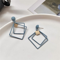 S925 Silver Needle Korean Temperament Simple Geometry Square Earrings Female Sweet Super Fairy Matte Paint Earrings F289