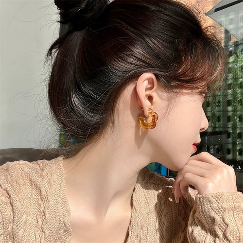 Янтарная серебряная игла, демисезонные серьги, серебро 925 пробы, в цветочек, популярно в интернете, простой и элегантный дизайн