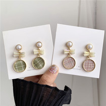 S925 Silver Needle Original Korean Temperament Simple ins Wind Pastoral Plaid Pearl Earrings Girl Earrings B529