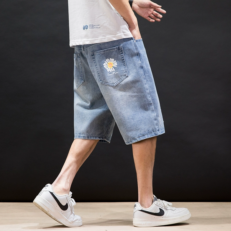 Fat 5XL mùa hè cộng với size quần short denim nam cộng với béo và béo nam xu hướng 200 kg rách quần năm điểm - Quần jean